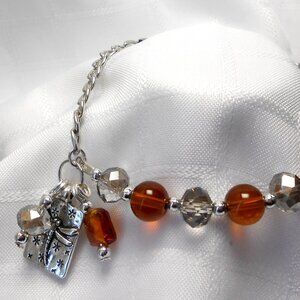 No28 - Handmade bracelet 8mm glass beads, crystals and double-sided dragonfly